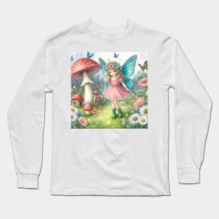 Enchanting Fairy by the Mushroom House Long Sleeve T-Shirt